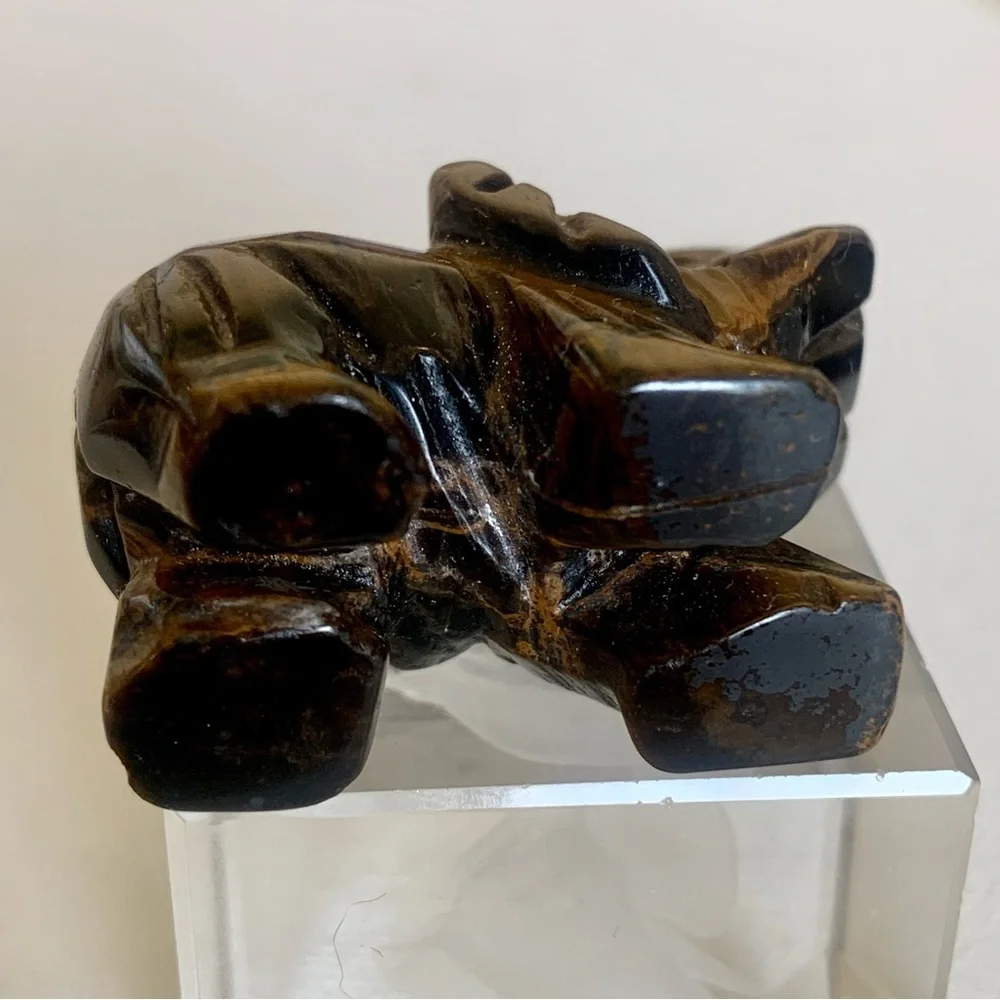 Tiger's Eye Carved Quartz Crystal Elephant Carving Reiki Healing Figurine FLASHY